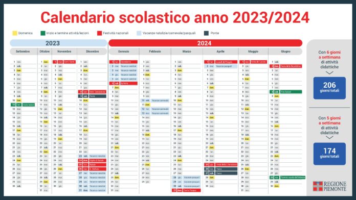Calendario scolastico scuole Piemonte